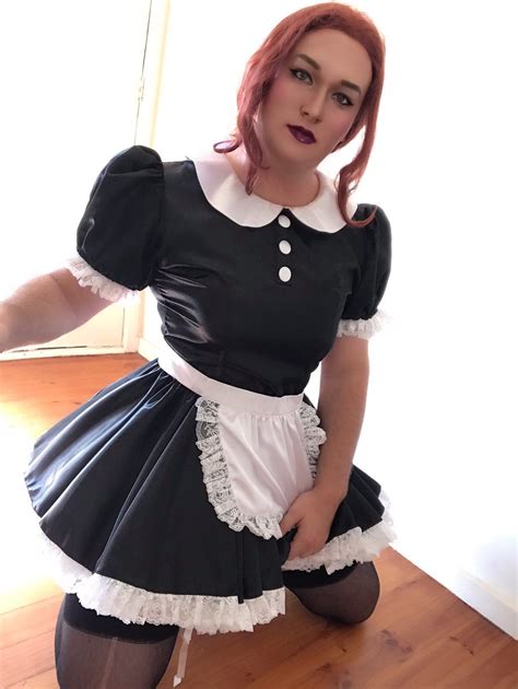 This stunning sissy maids dress has functional padlocks over a zip to the back. . Sissy maids uniform